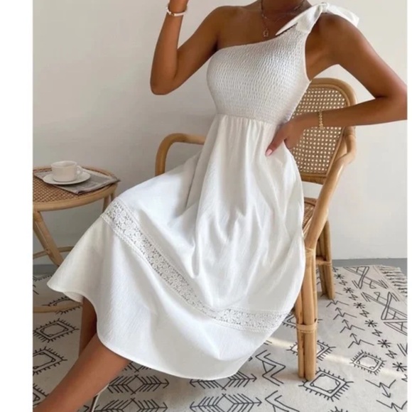 Boho One Shoulder Lace Minimalist Dress - Picture 8 of 14